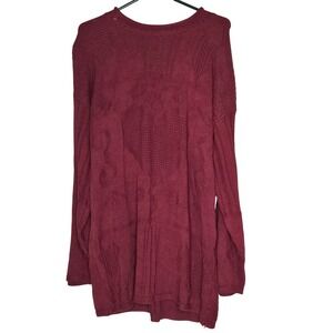 Vtg Burgundy Sweater Tunic Dress Long Sleeve L Cottage Romantic Holiday SoftGirl